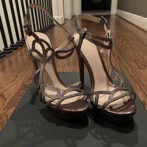 Pewter Colored Stiletto Sandal Heels - 6.5